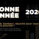 Carte de vœux Bonne Année 2026 Koncept avec message santé bonheur réussite et graphique de croissance sur fond noir et or